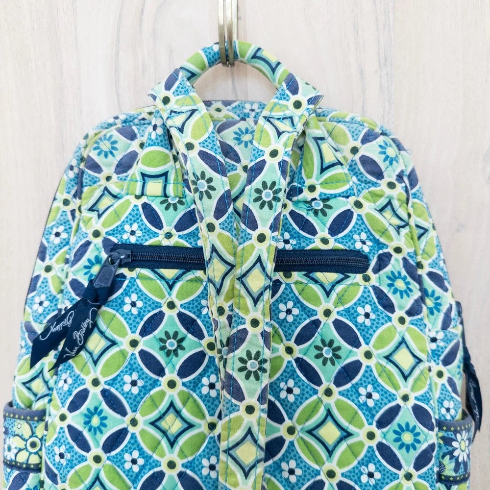 Vera Bradley Daisy Daisy Quilted Backpack Blue Green Geometric Floral Boho Artsy